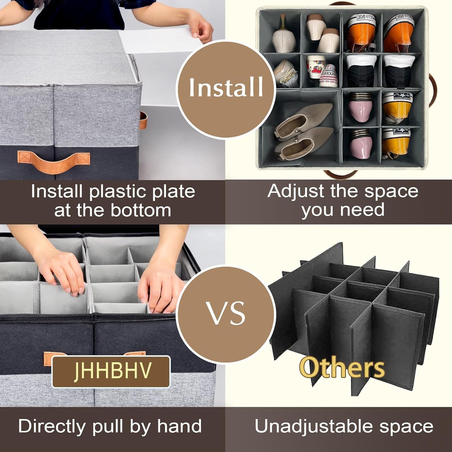 2 Pack Shoe Organizer for Closet, Adjustable Shoe Box Storage Containers, Large Foldable Shoe Bins