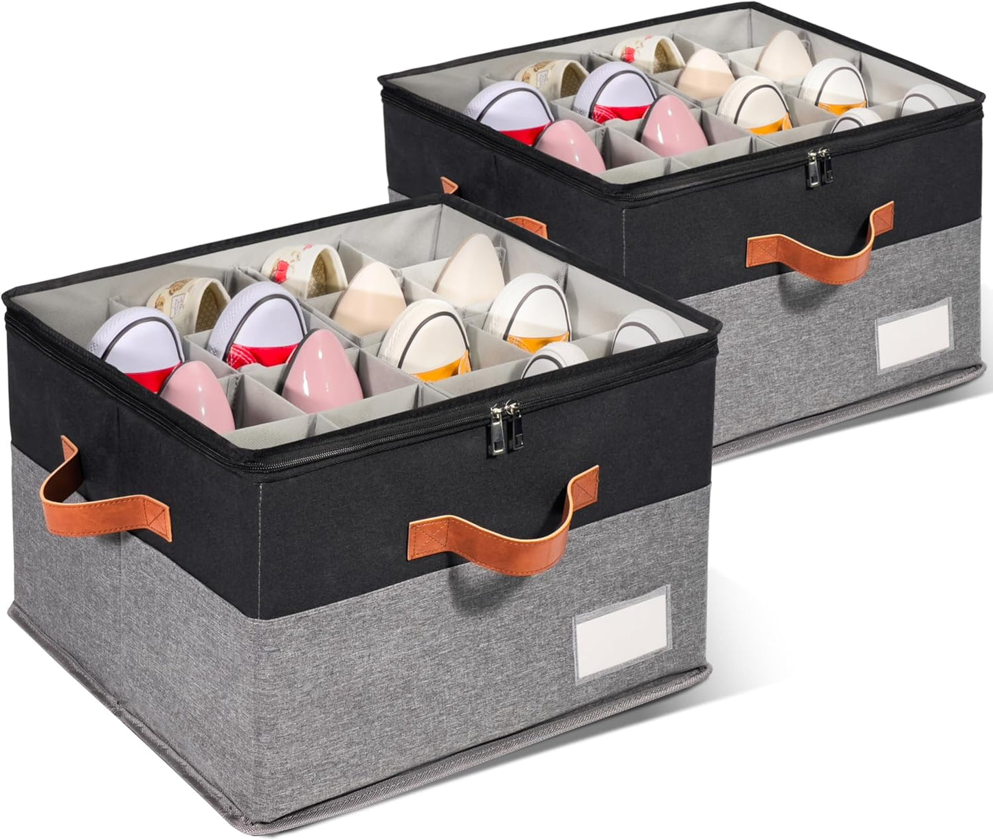 2 Pack Shoe Organizer for Closet, Adjustable Shoe Box Storage Containers, Large Foldable Shoe Bins