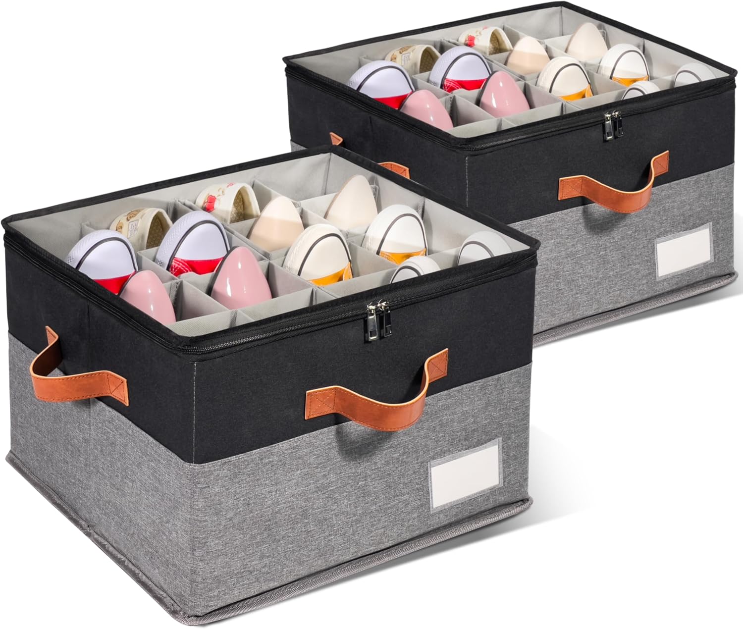2 Pack Shoe Organizer for Closet, Adjustable Shoe Box Storage Containers, Large Foldable Shoe Bins