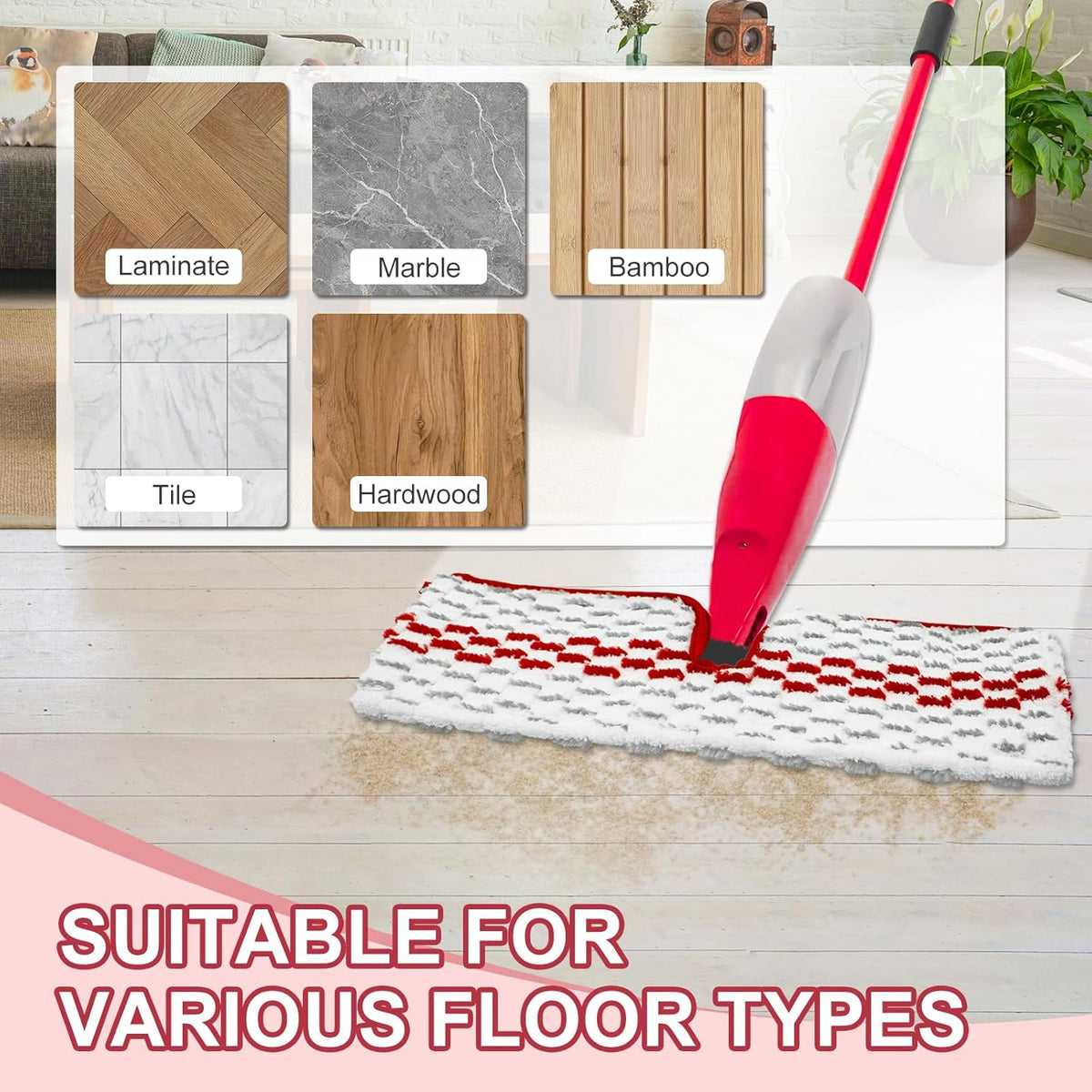 Microfiber Spray Mop Pads - Compatible with Promist MAX, Double Sided Replace Head for Dry/Wet