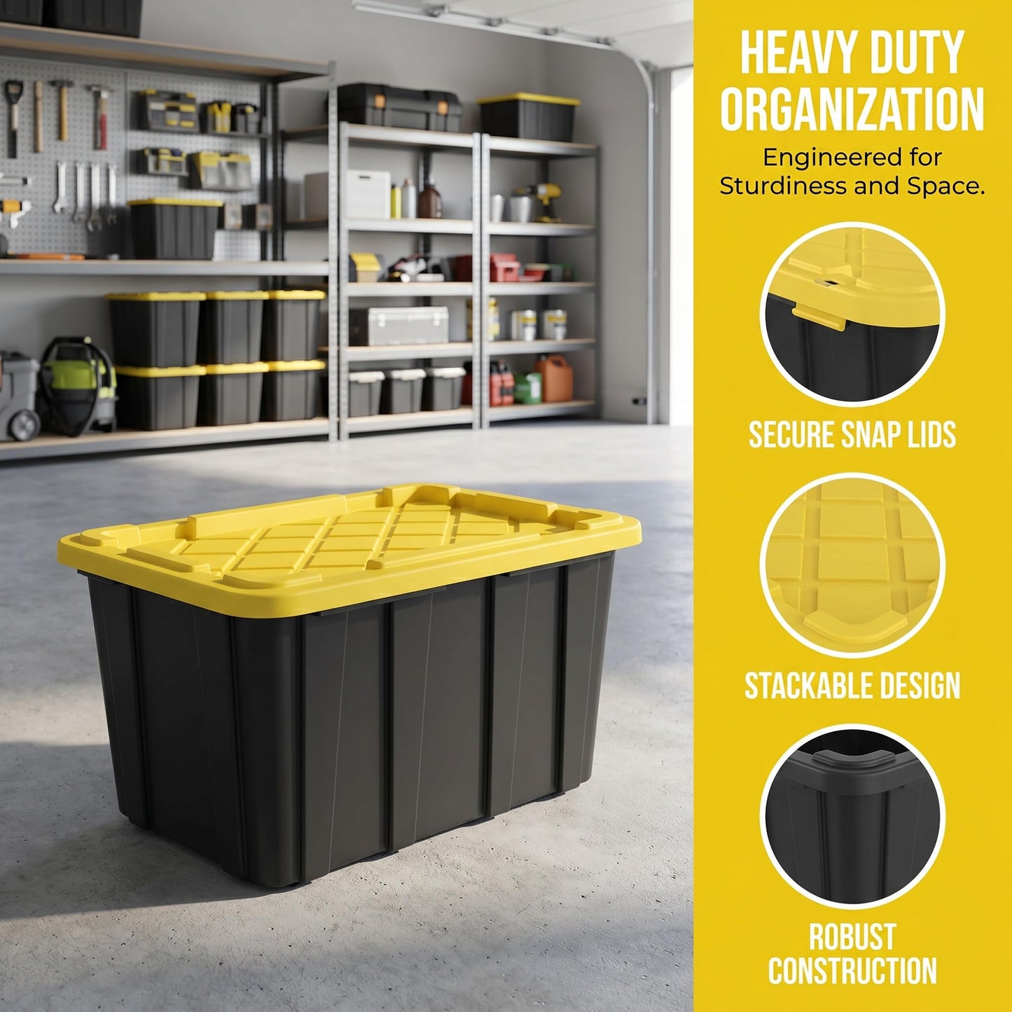 CLMSTE 6 Pack 27 Gallon Heavy Duty Storage Bins with Snap Lids, Durable Plastic Storage Totes with
