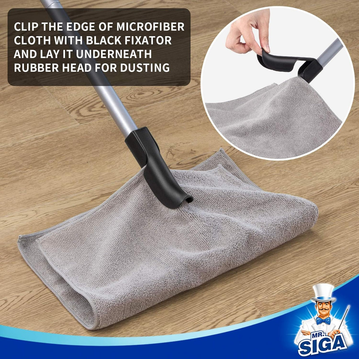 MR.SIGA Pet Hair Removal Rubber Broom with Built in Squeegee, 3 in 1 Floor Brush for Carpet, 61