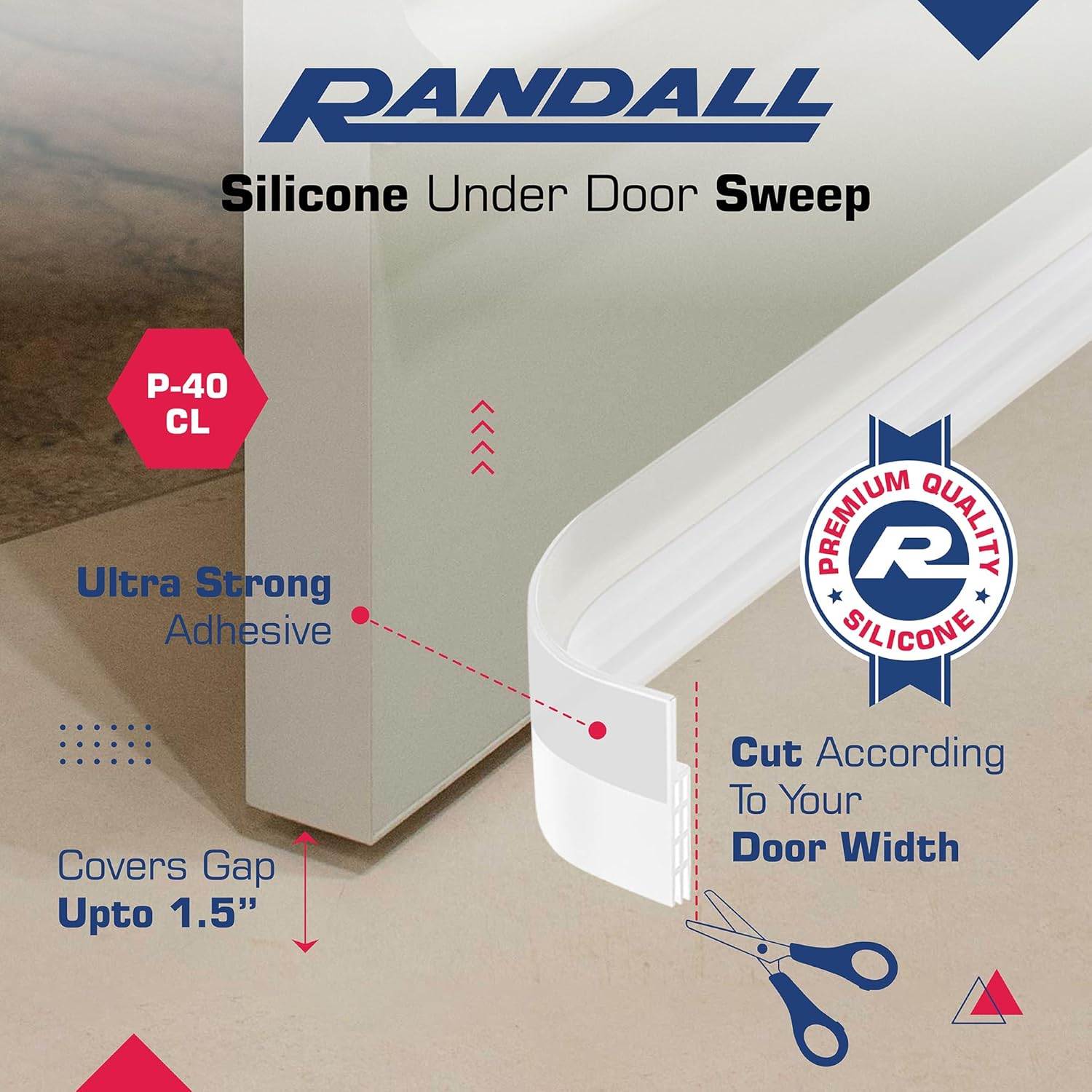 Adhesive Backed Door Draft Stopper – Silicone Under Door Sweep for Interior & Exterior Doors, Noise