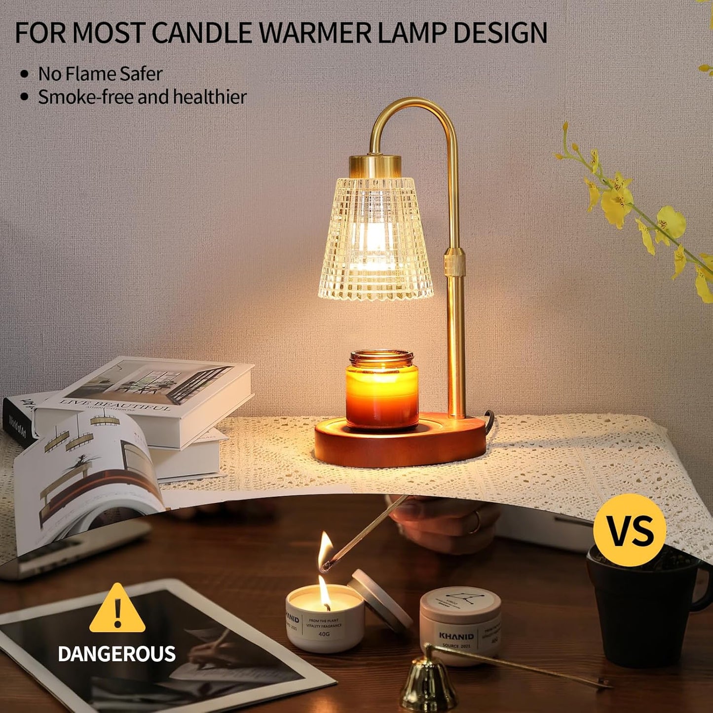 Antique Brass Candle Warmer Lamp WithTimer and Dimmer,Fragrance Electric Wax Melt Warmer with 2