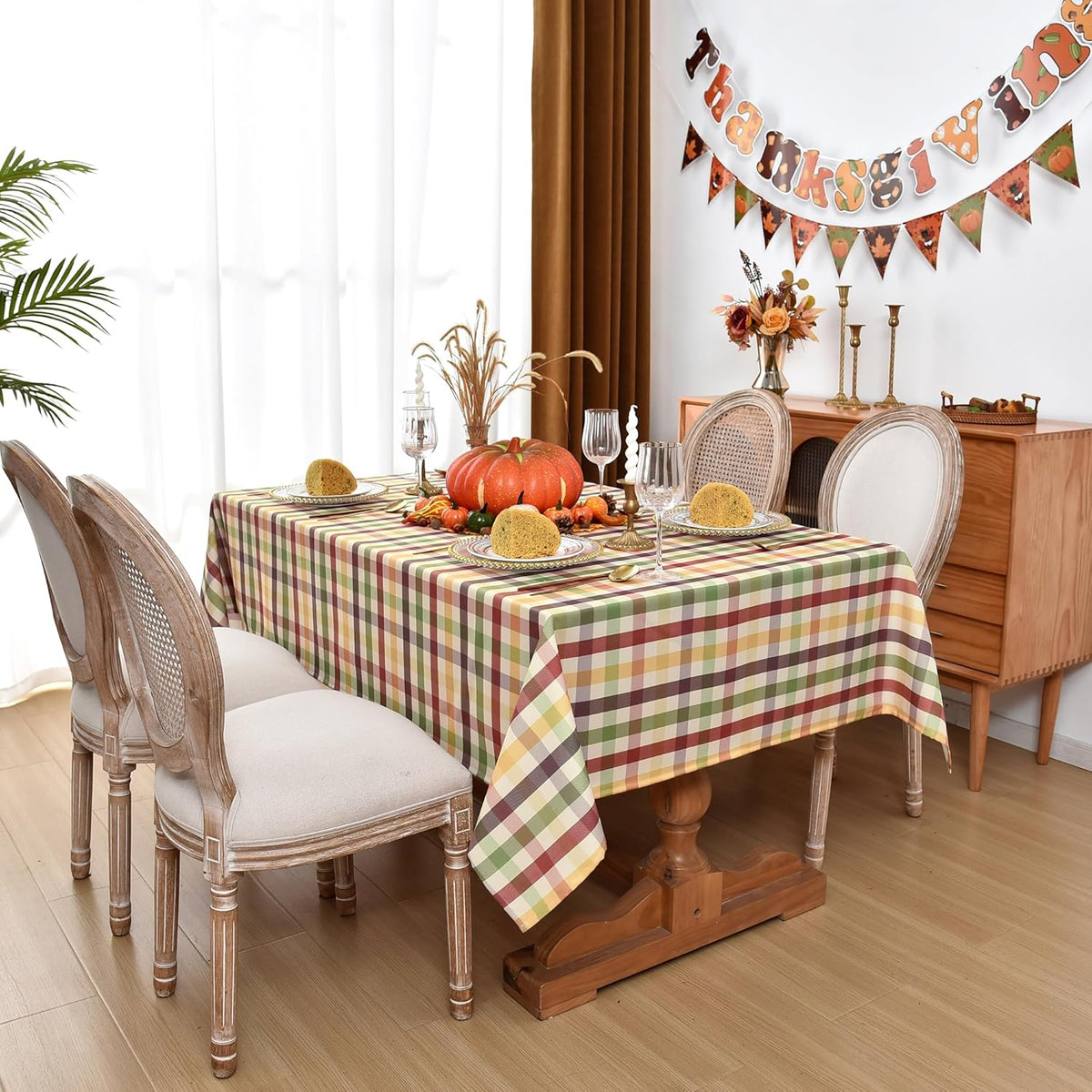 Waterproof Checkered Tablecloth Fabric - Rectangle 58x84 Inch Christmas Thanksgiving Day Table