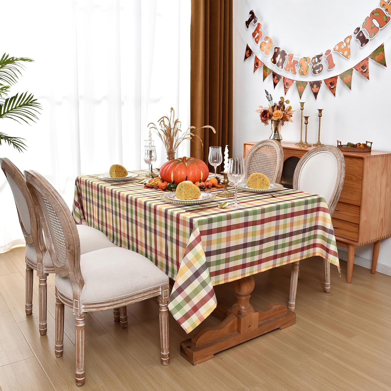 Waterproof Gingham Festive Tablecloth Fabric - Oblong 52x70 Inch Classic Buffalo Tartan Holiday