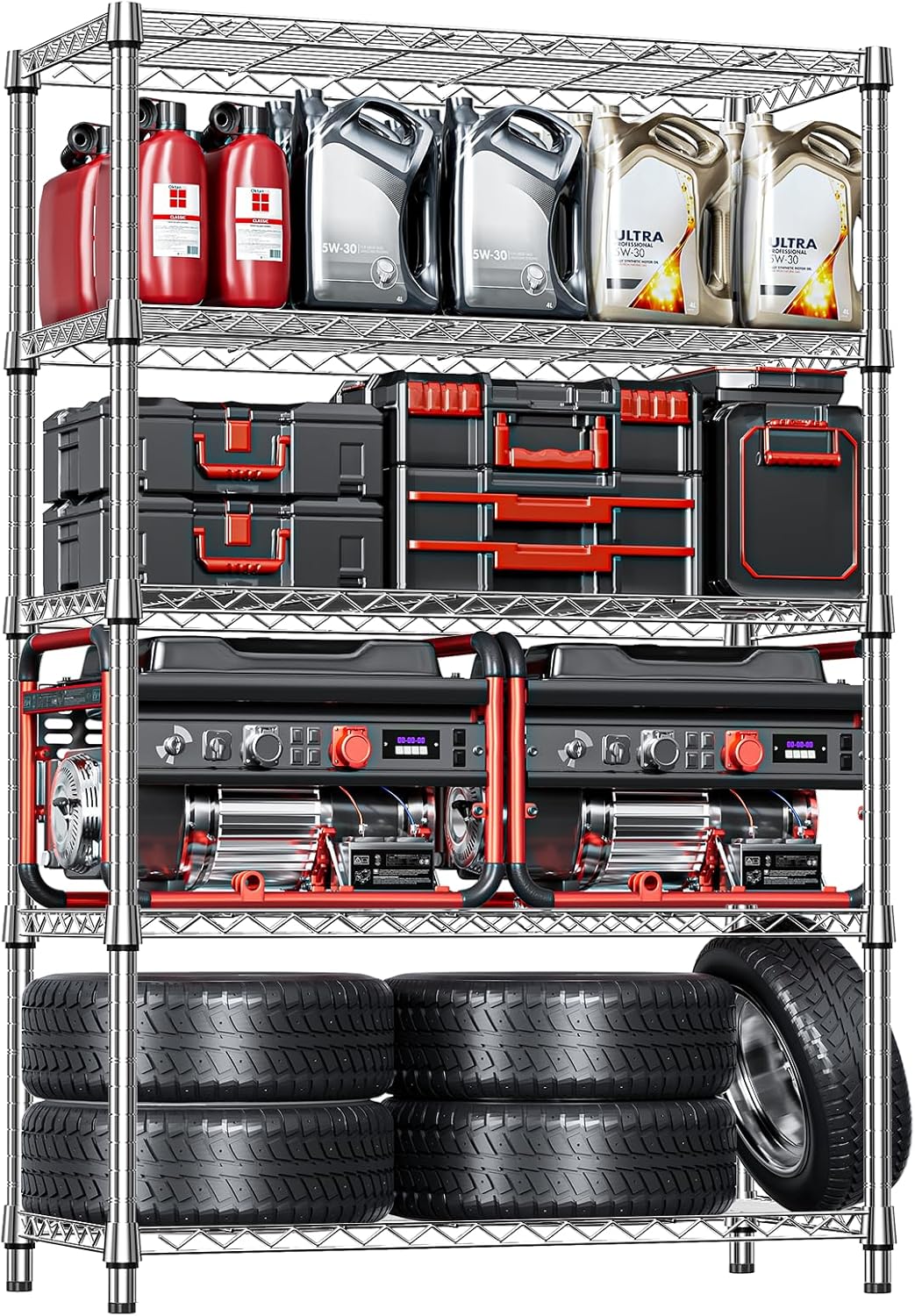 IZEUK 5-Tier Heavy Duty Metal Storage Shelving Unit (Chrome, 17.7" D x 47.2" W x 72.3" H, 1750 lbs