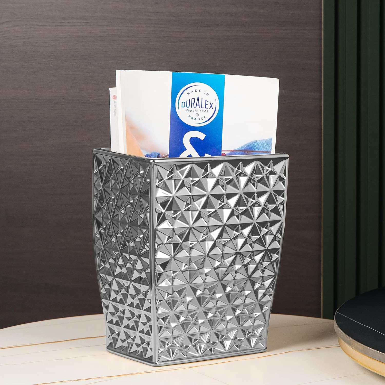 Ceramic Rectangular Small Trash Can - Wastebasket, Garbage Container Bin for Bathroom, Bedroom