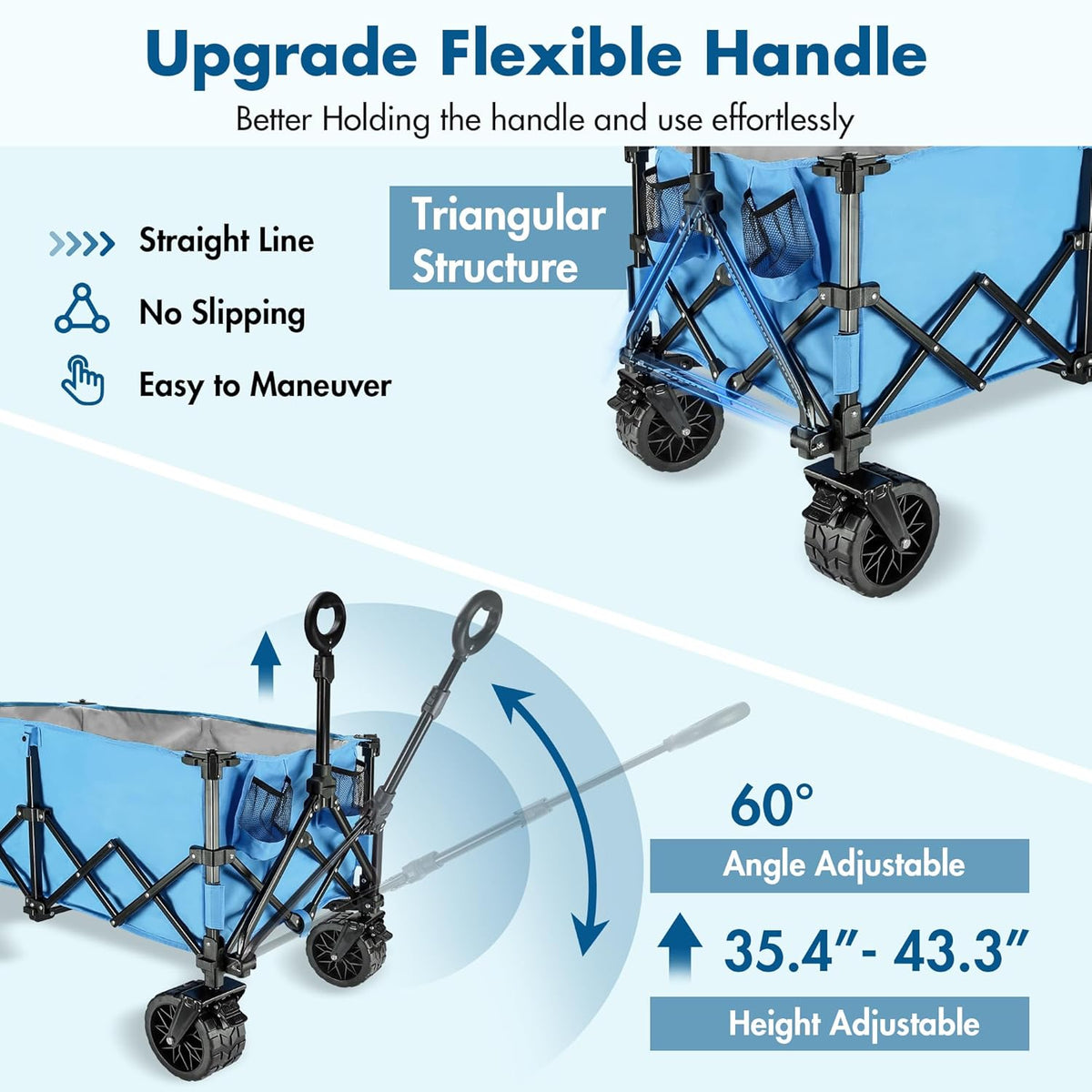 VILLEY Extended Collapsible Foldable Wagon with 330LBS Weight Capacity, 220L Heavy Duty Folding