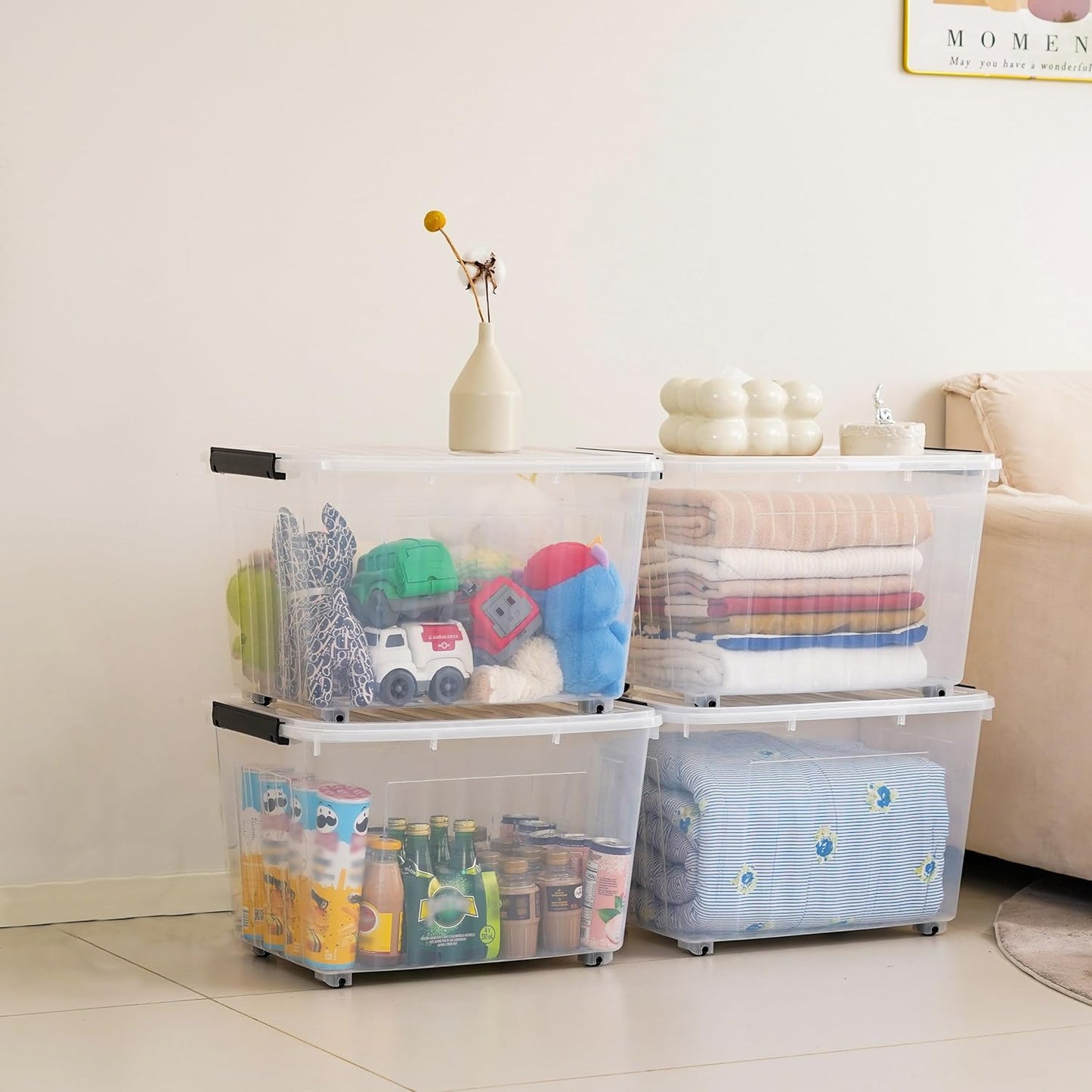 Citylife 82 QT Clear Plastic Storage Bins with Lids Stackable and Nestable Storage Boxes with Lids