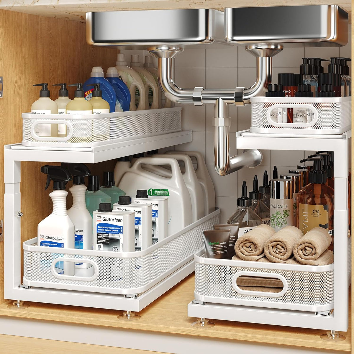 2-Pack 21.3 IN Depth Under Sink Organizer With Next-Gen Ball-Bearing Slides,Sophisticated Mesh