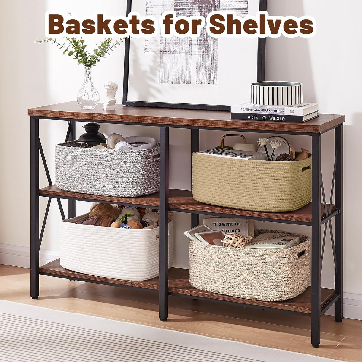 OIAHOMY Storage Basket for Shelves, Closet Cube Storage Bins Baskets for Clothes Blanket Towels