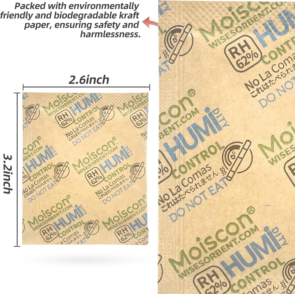 62% Size 8 Two-Way Humidity Control Packs, 105 Pack 8 Gram for Storing 1 oz, Moisture Control