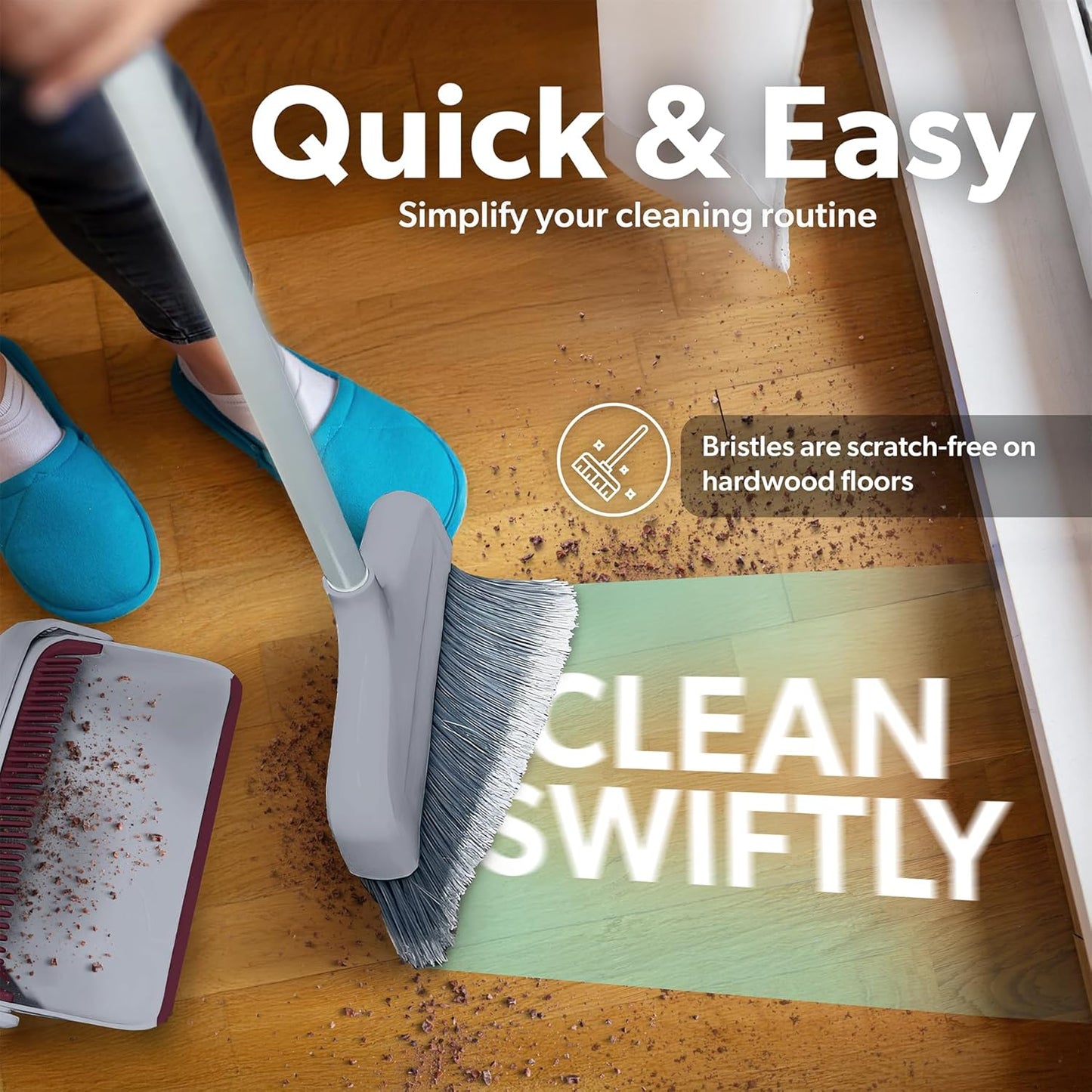 BLACK+DECKER Butler Broom & Dustpan Set - Stand-Up Design - Lightweight, Space-Saving Combo for
