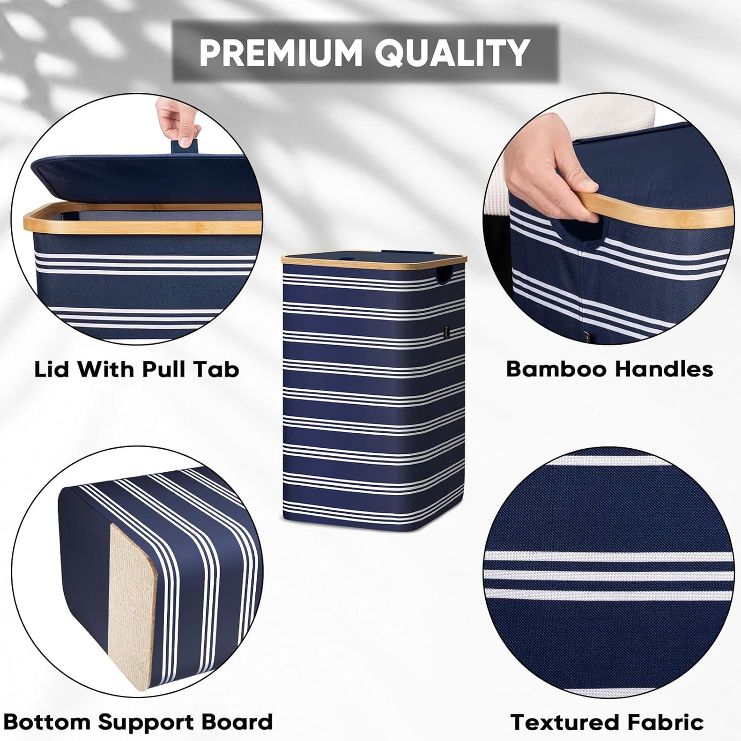 BALEINE Laundry Hamper with Lid, Tall Laundry Baskets with Bamboo Pull Handles, Large Laundry Bin