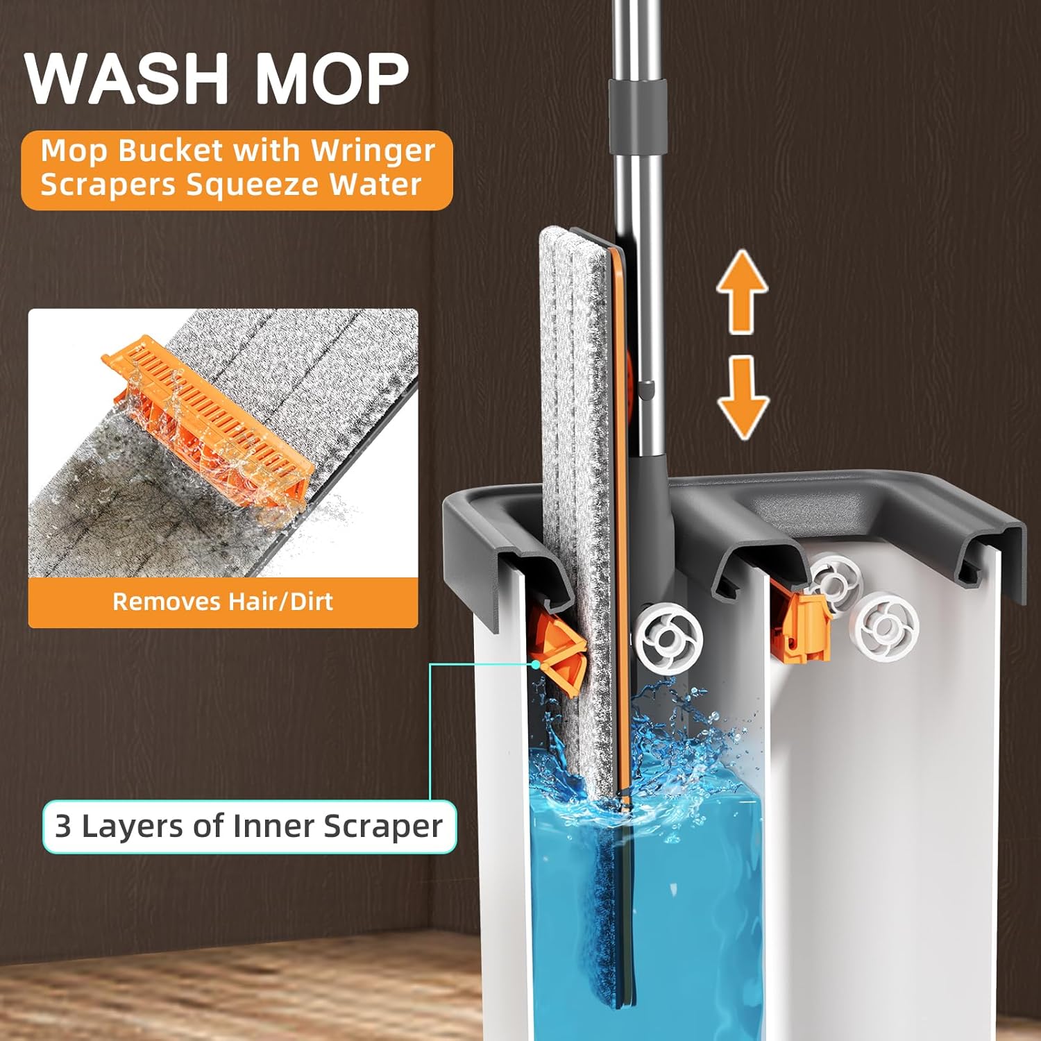 MOPALL Mop and Bucket with Wringer Set for Home, Hands-Free Flat Mop and Bucket Set for Floor