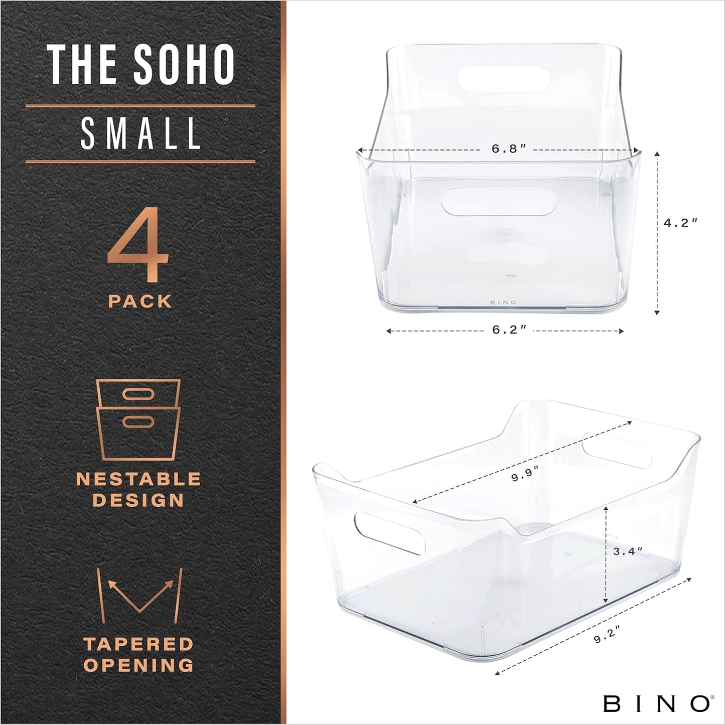 BINO | Plastic Organizer Bins, Small - 4 Pack | The SOHO Collection | Multi-Use Plastic Bin |