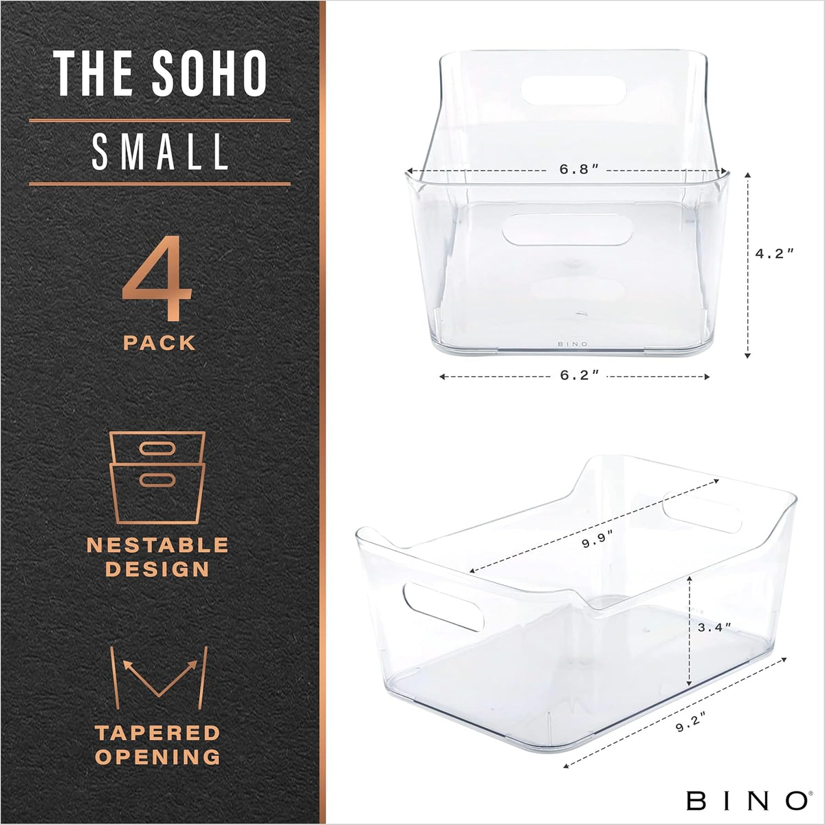 BINO | Plastic Organizer Bins, Small - 4 Pack | The SOHO Collection | Multi-Use Plastic Bin |