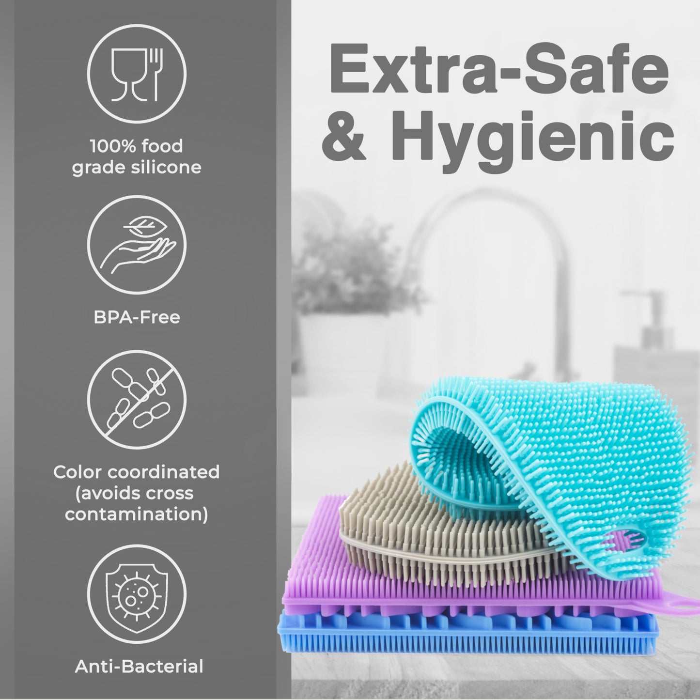 Asiopphire Silicone Sponges for Dishes, 4 Pack Dual-Sided Dish Scrubber – view 6
