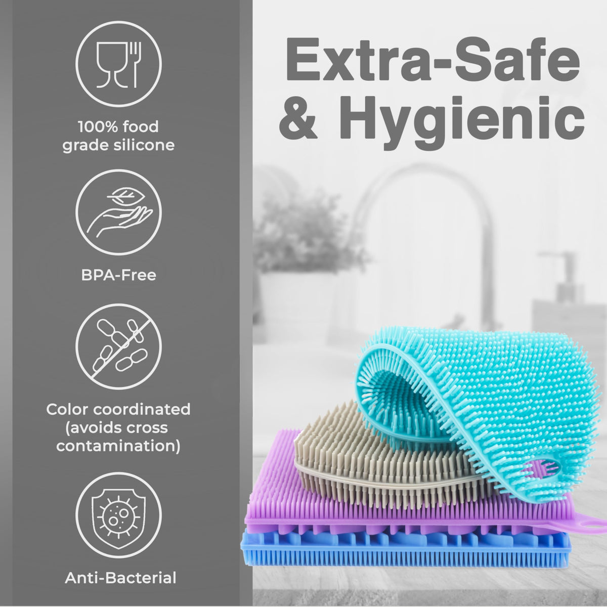 Asiopphire Silicone Sponges for Dishes, 4 Pack Dual-Sided Dish Scrubber – view 6
