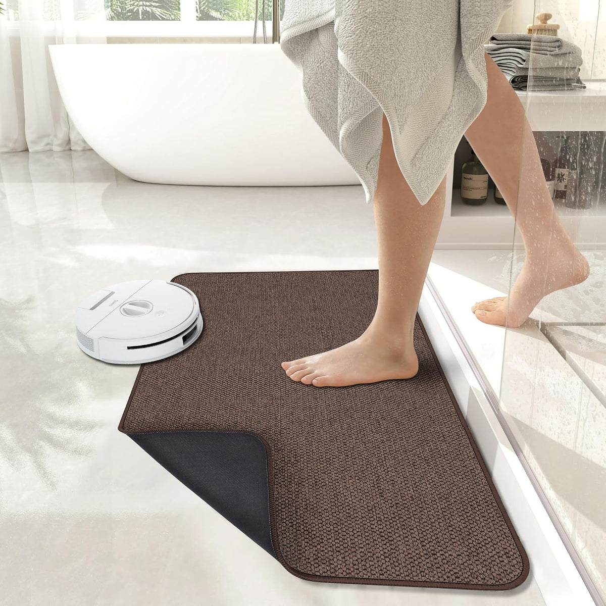 Bath Mat,Ultra Thin Bathroom Rugs,Rubber Bath Mats for Bathroom,No Slip Bath Rugs,Quick Dry,Machine
