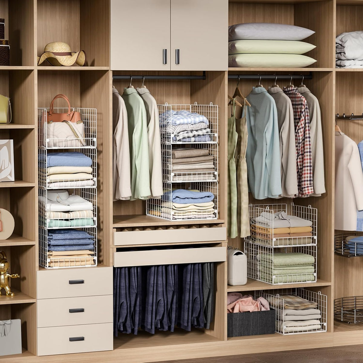 Stackable Closet Organizers and Storage - 4-Tier Stackable Storage Bins, Foldable Closet Shelf
