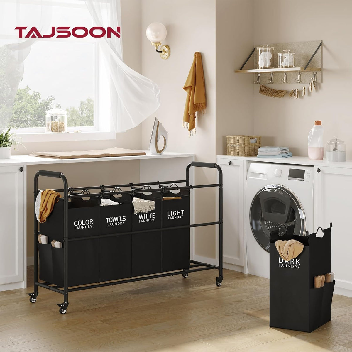 Tajsoon 5 Bag Laundry Sorter Cart, 5 Section Laundry Hamper with Heavy Duty Rolling Lockable