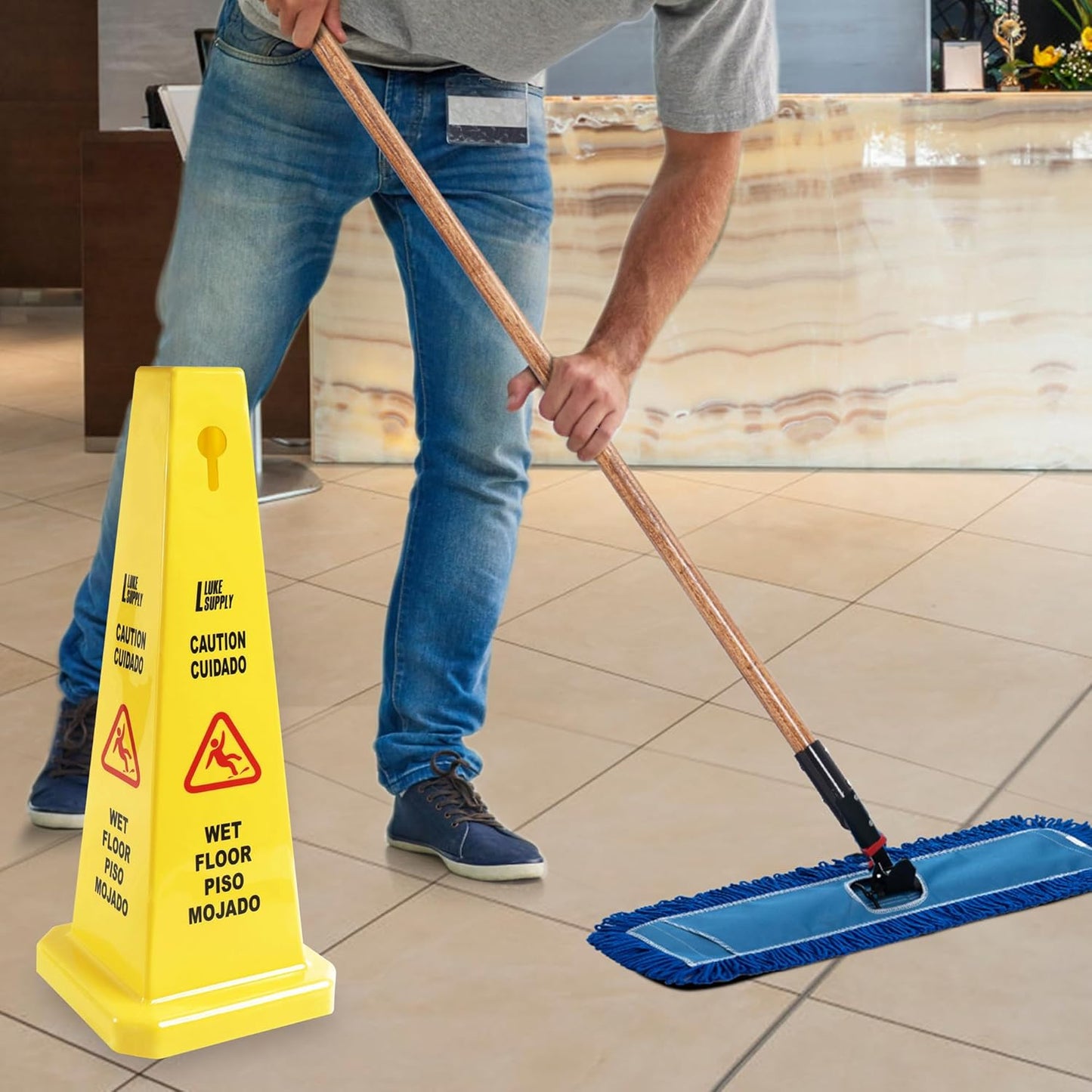 MATTHEW CLEANING 3 Packs 36” Caution Wet Floor Safety Cones for Indoors and Outdoors,Bright Yellow