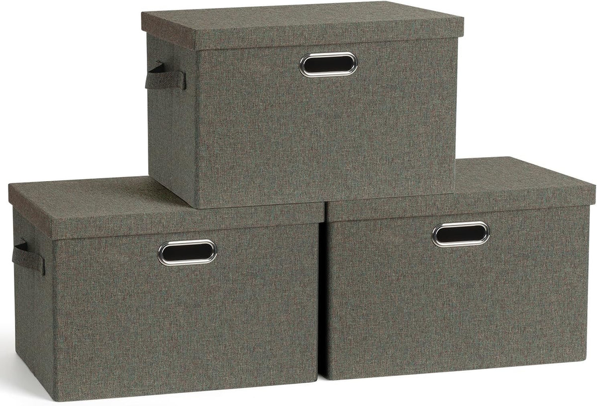 Large 17" 36 Quart Collapsible Stackable Storage Bins with Lids, 3 Packs Dark green Foldable Fabric