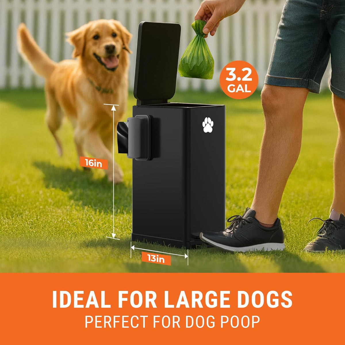 Pupzle Dog Poop Trash Can Outside, 3.2 Gal Metal Dog Waste Trash Can with Lid Outdoor, Waste