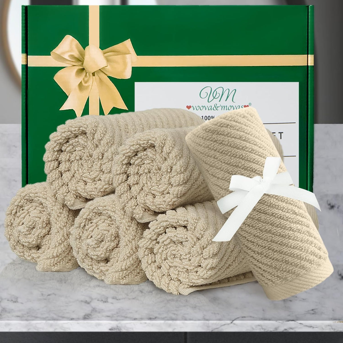 VOOVA & MOVAS Beige Face Cloths, (6PC, 13"x13") - 100% Cotton | Lightweight | Thick | Quick Dry |