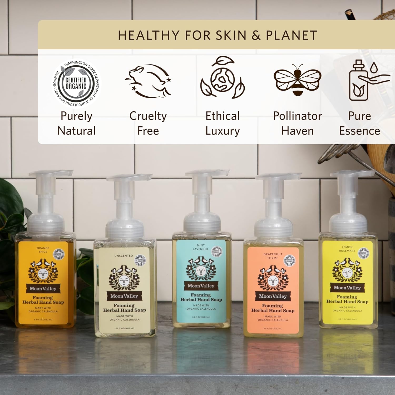 Moon Valley Herbal Foaming Hand Soap, Lemon Rosemary, Mint Lavender, Grapefruit Thyme Three Pack