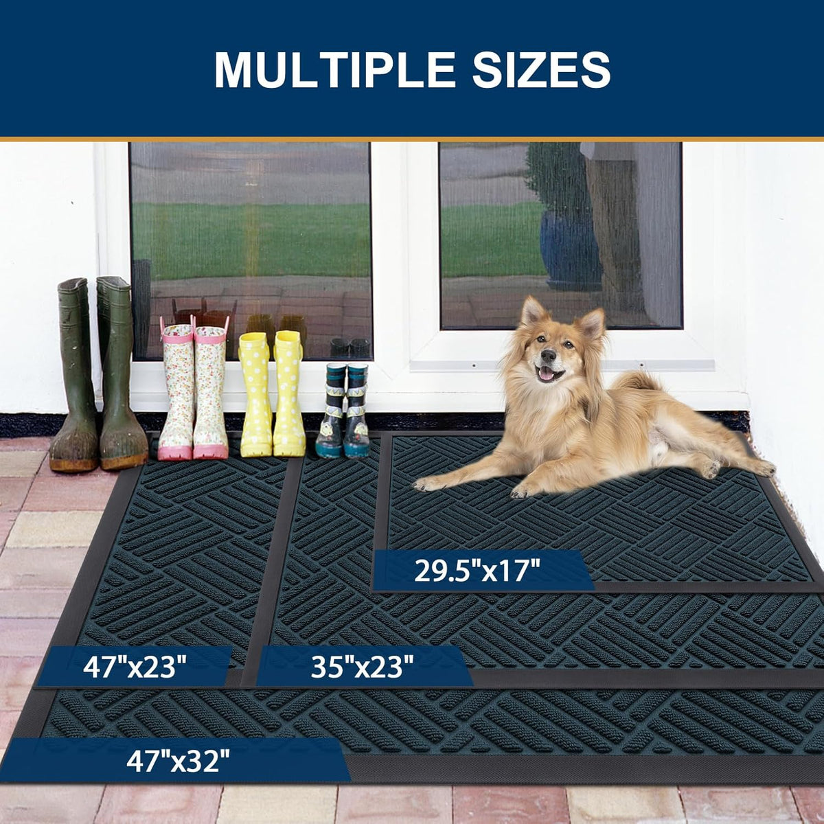 Smiry Front Door Mat Outside Entrance, Heavy Duty Outdoor Indoor Mat, Natural Rubber Doormat, Non