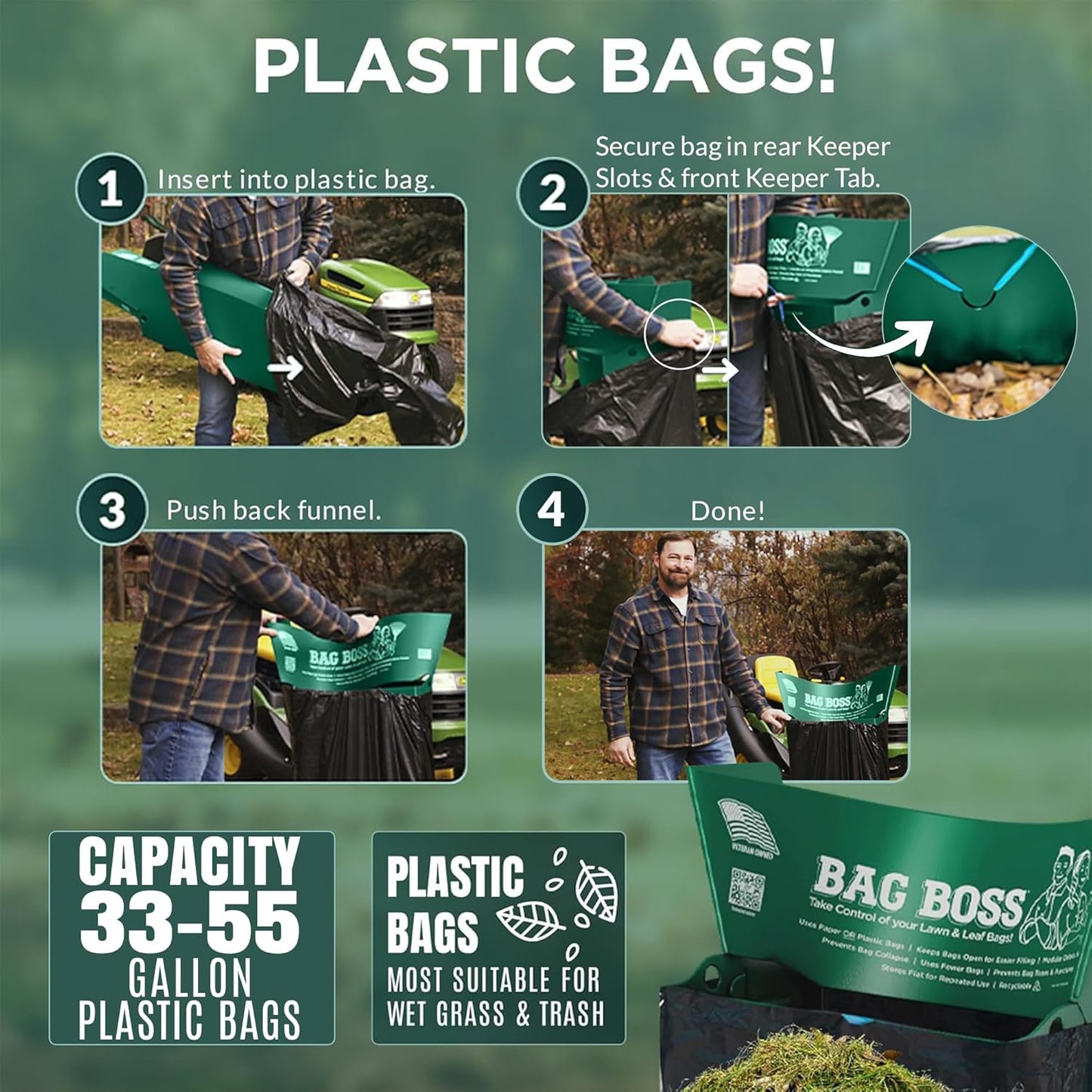 Lawn & Leaf Bag Holder Stand | Fits 33-55 Gallon Paper or Plastic Yard Waste Bags | Foldable Trash