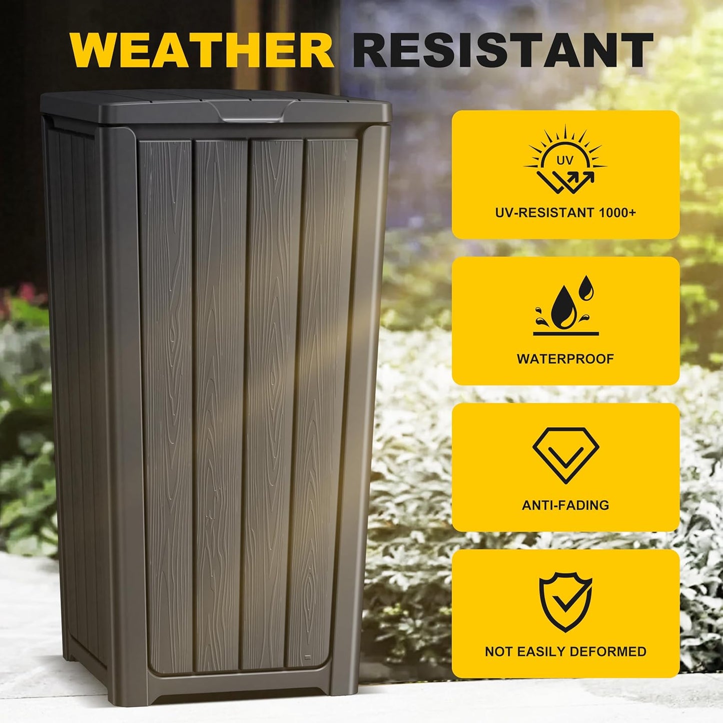 EasyUp Outdoor Trash Can with Lid, Waterproof and Sunscreen Resin Garbage Cans, Outside Trash Bin