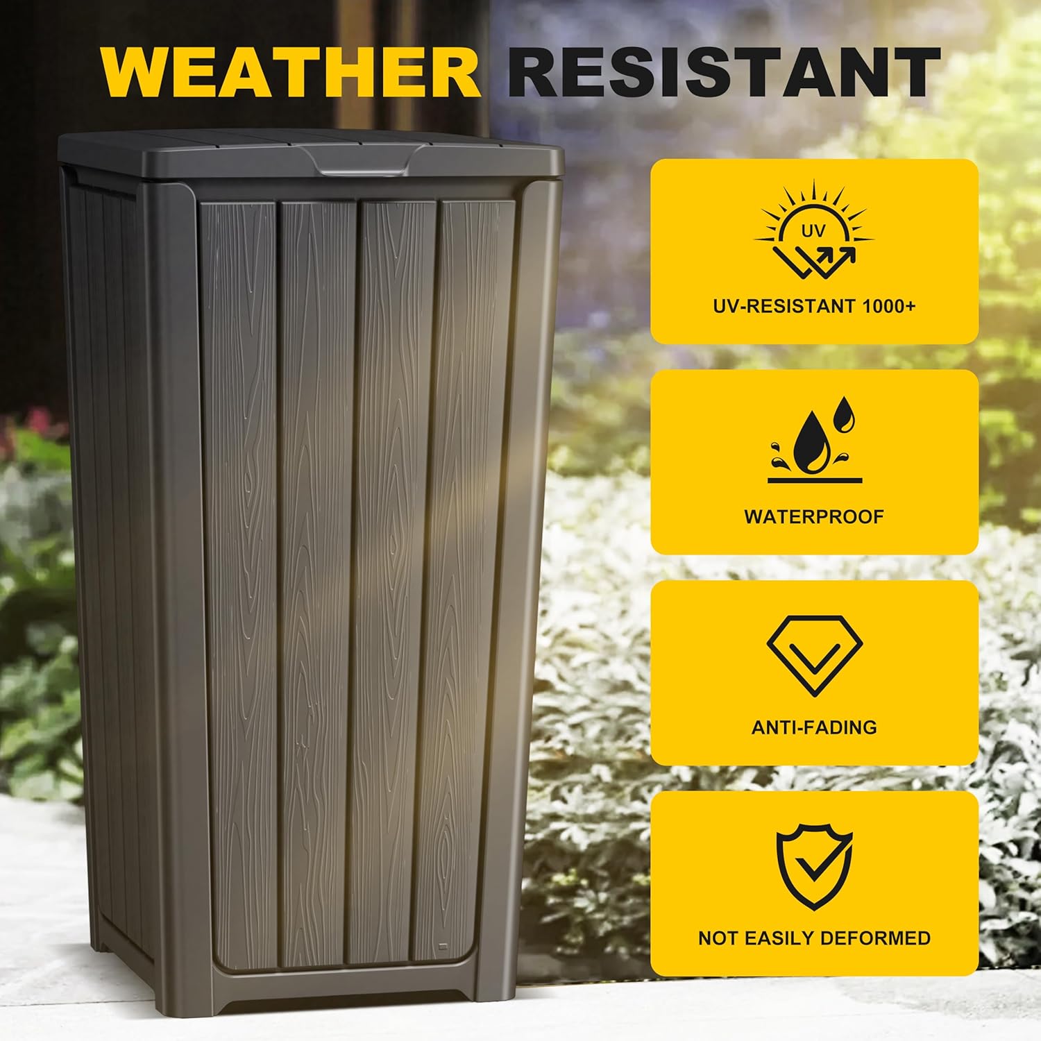 EasyUp Outdoor Trash Can with Lid, Waterproof and Sunscreen Resin Garbage Cans, Outside Trash Bin