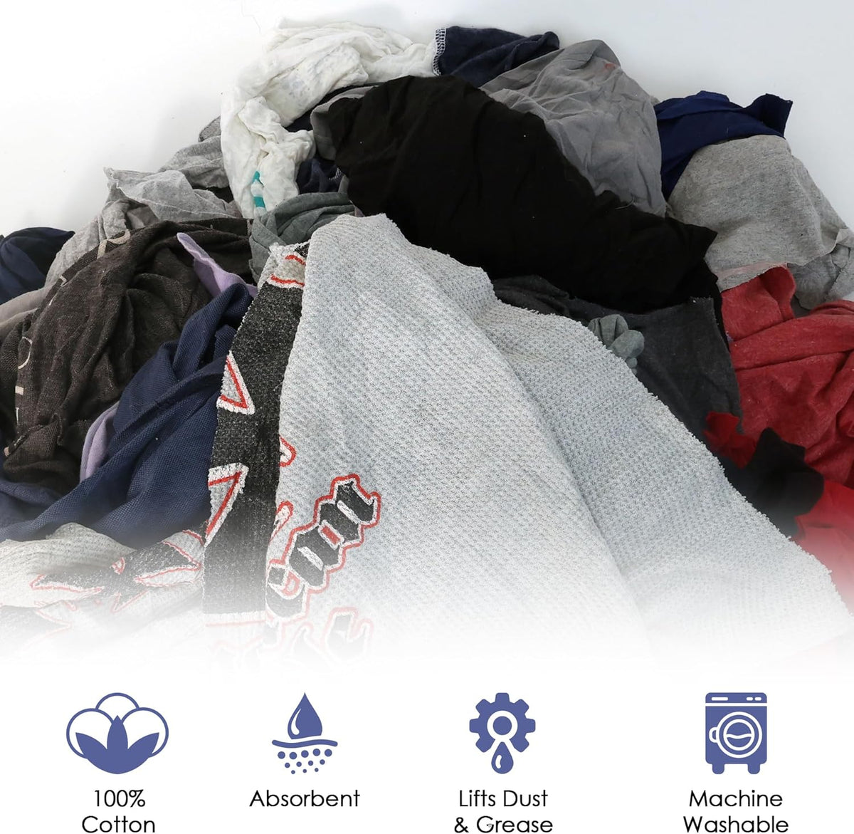 Huck & Terry Tshirt Bag of Rags Multicolored (50LB), Cotton Blend, Paint Cloth and Multipurpose