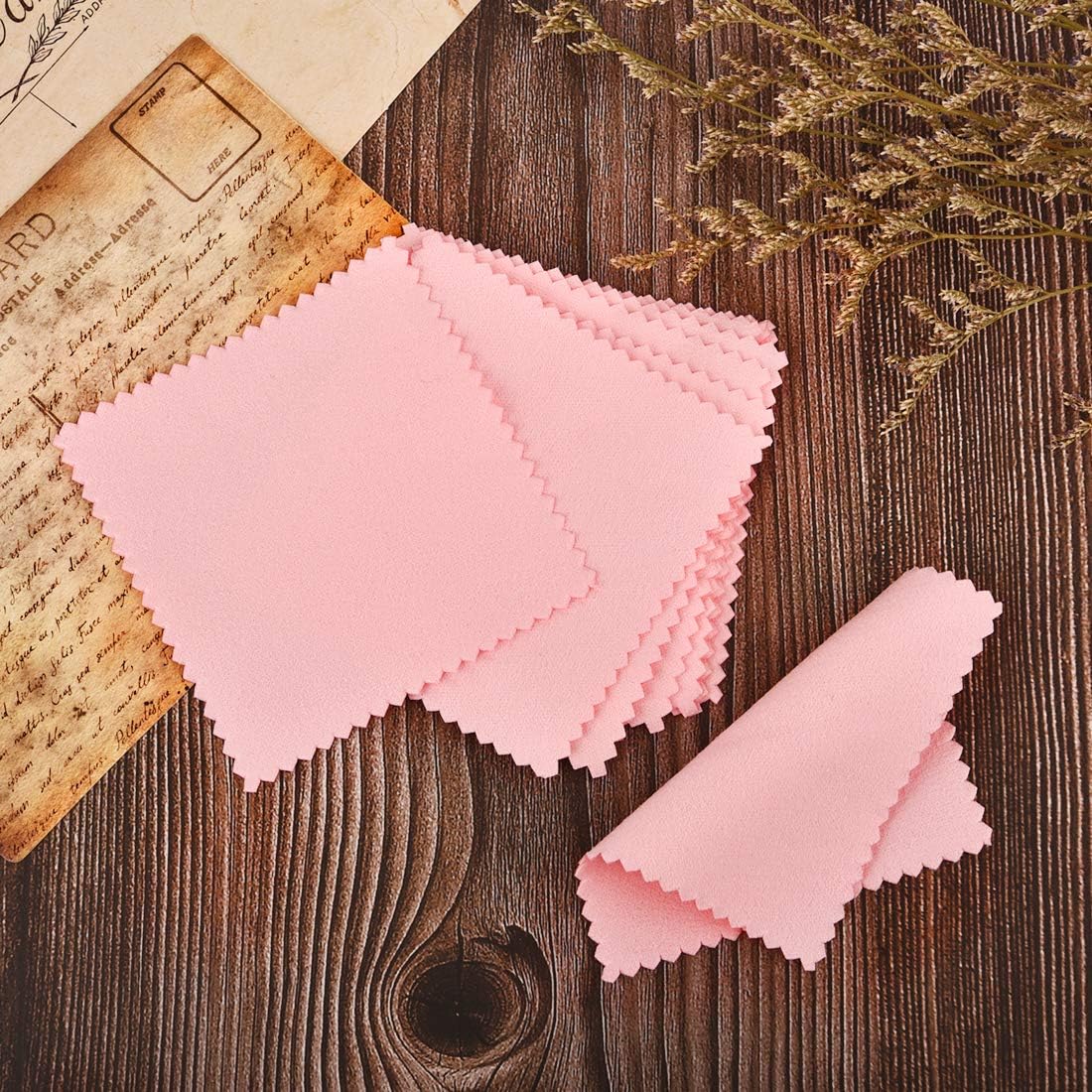 SEVENWELL 50pcs Jewelry Cleaning Cloth Pink Polishing Cloth for Sterling Silver Gold Platinum Small