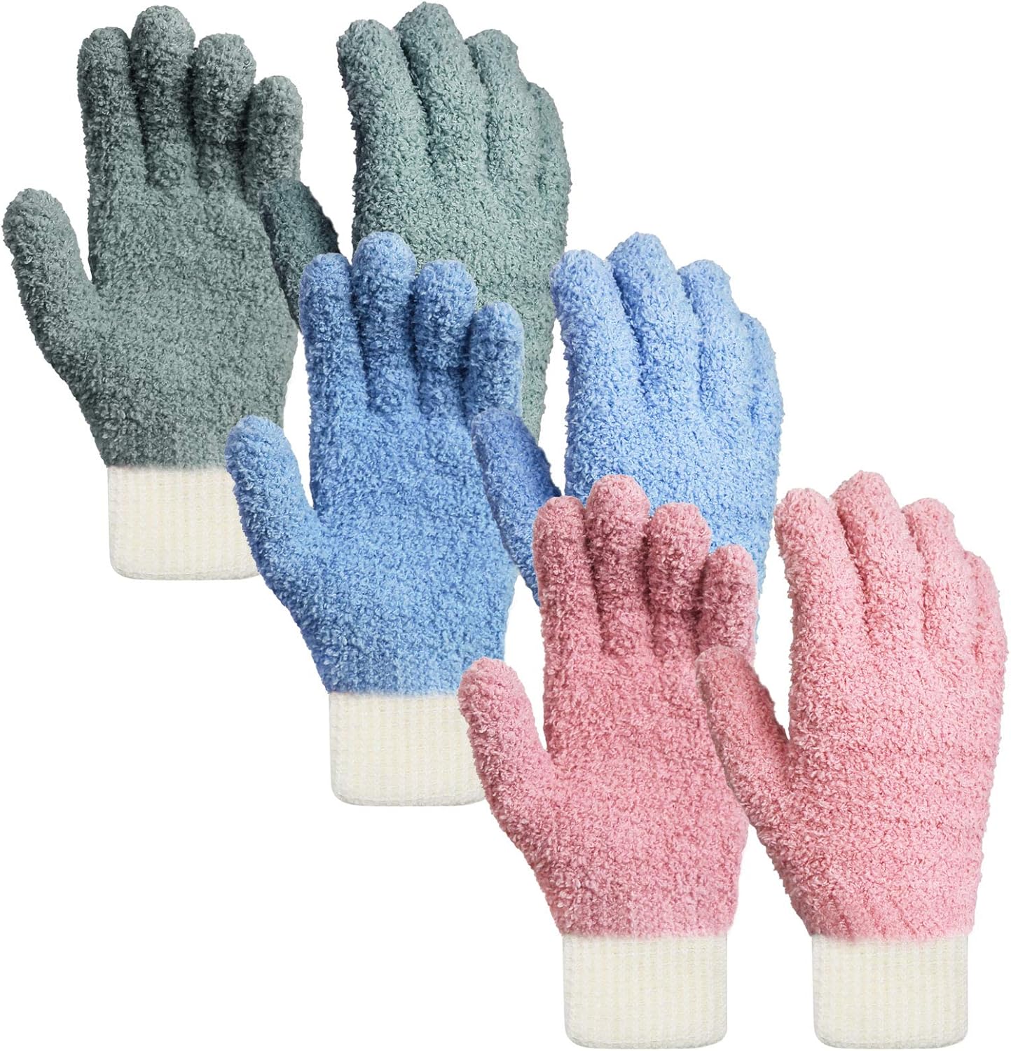 MIG4U 3 Pairs Microfiber Dusting Gloves, House Cleaning Glove for Blinds, Plants, Windows