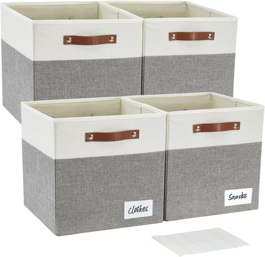 Collapsible Fabric Storage Cube Bins with 2 Reinforced PU Handles, Foldable Storage Organizer