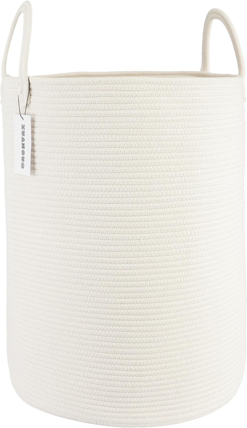 Cotton Rope Laundry Basket Hamper for Clothes Woven Storage Basket for Living Room Bedroom Boho