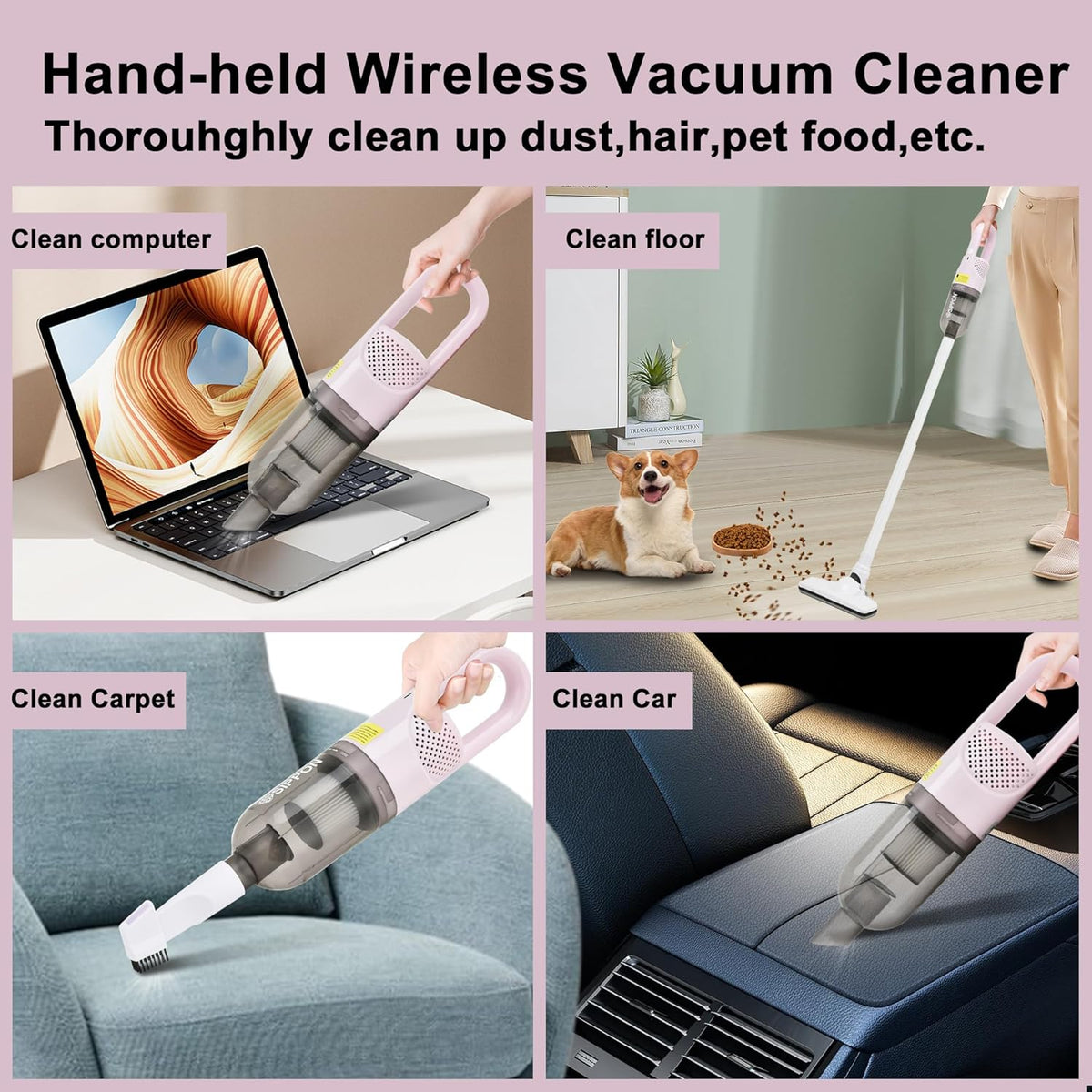 6-in-1 Lightweight Stick Vacuum Cleaner with 100W Powerful Motor, Mini Portable Household Handheld