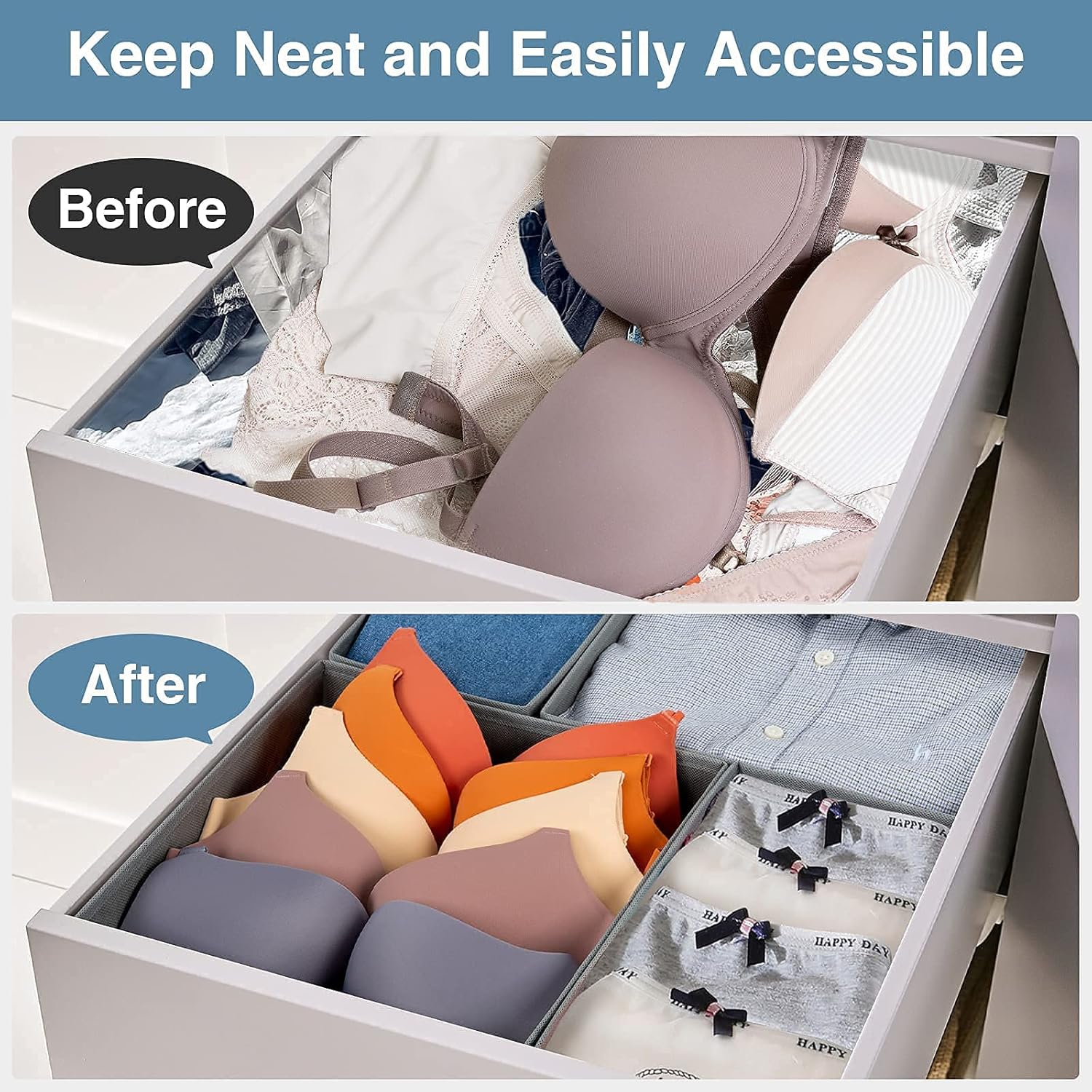 Criusia Drawer Organizer Clothes, 8 Pack Underwear Organizer, Foldable Closet Organizers and