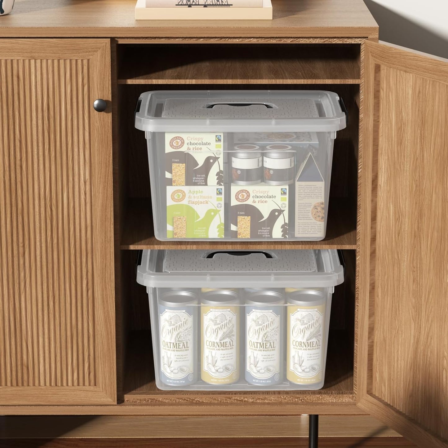 4 Packs 20 L Clear Plastic Storage Bins, Stackable Organizer Containers with Lids, Latching Box