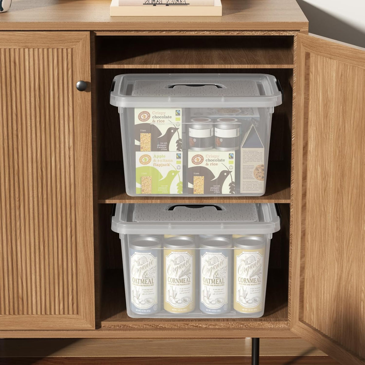 4 Packs 20 L Clear Plastic Storage Bins, Stackable Organizer Containers with Lids, Latching Box