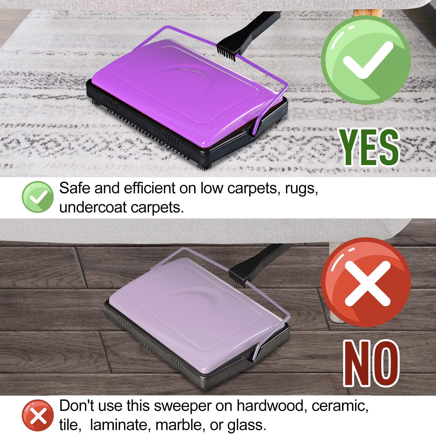 Yocada Carpet Sweeper Cleaner for Home Office Low&Undercoat Carpets Rugs Pet Hair Dust Scraps Paper