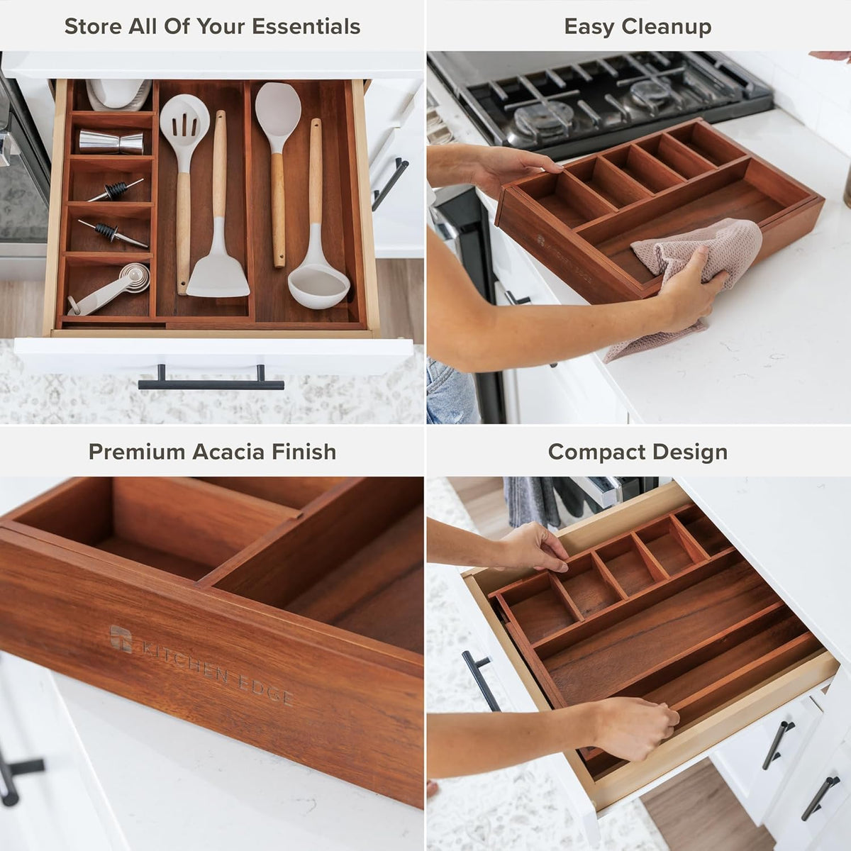 KitchenEdge Adjustable Kitchen Drawer Organizer for Utensils and Junk, Food-Safe Contract Grade