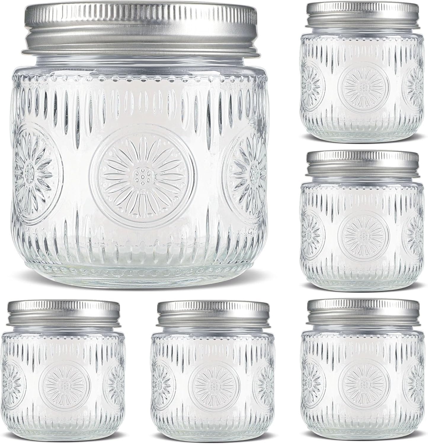 Mason Jars 8 oz - Vintage Small Glass Mason Jars with Silver Metal Lids, Regular Mouth Canning