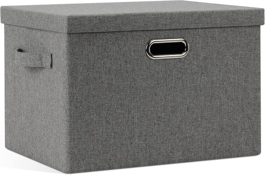 Large 17" 36 Quart Collapsible Stackable Storage Bins with Lids, 1 Pack Grey Foldable Fabric Closet