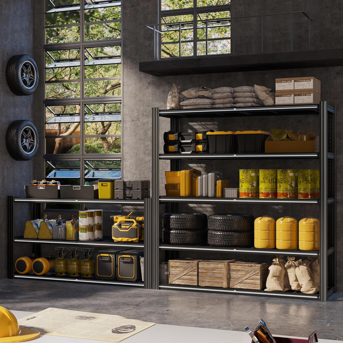 48" W Metal Garage Shelving 5 Tier Storage Shelves Heavy Duty 3030LBS Adjustable Shelf Unit Garage